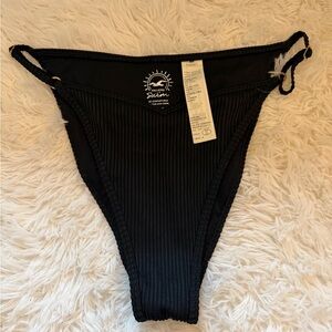 Hollister Black Ribbed Swim Bottom with Side Ties